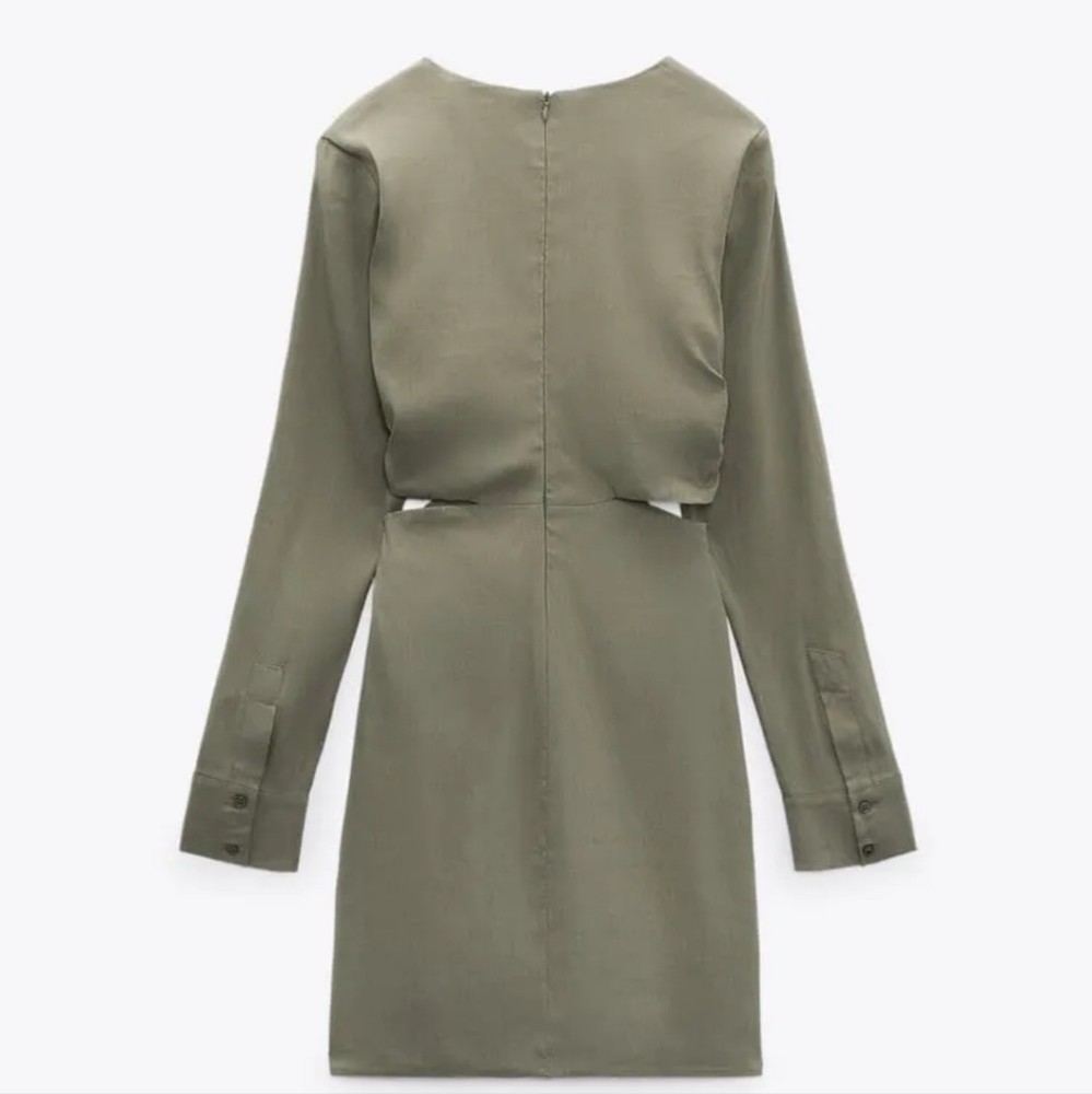 Zara Olive Green Linen Cut Out Mini Dress Size XS - Picture 5 of 12